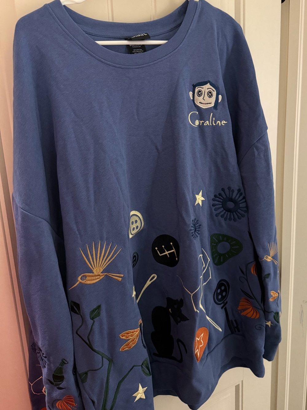 BoxLunch Coraline Embroidered Graphic Crewneck Sweatshirt - Blue